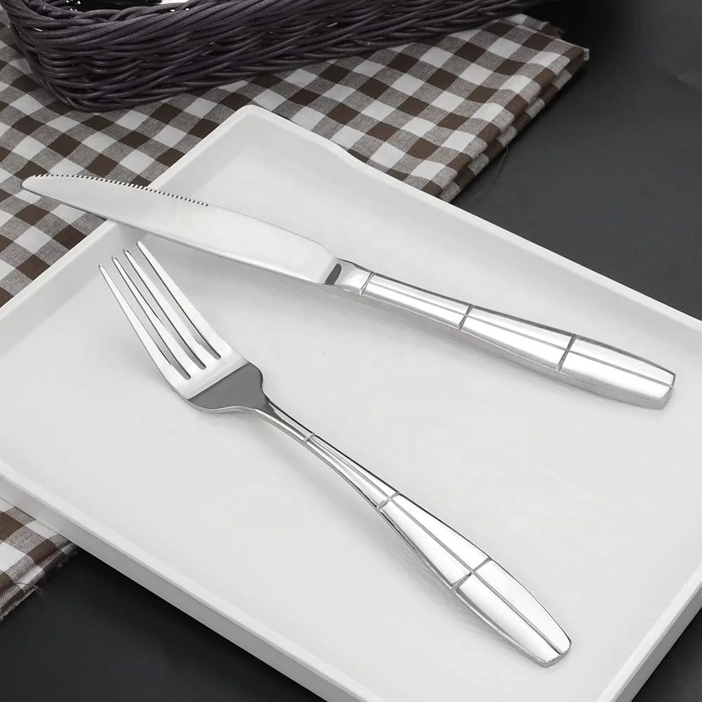 Kitchen Black Metal Silver 4 Pieces Silver Dinner Knife Spoons And Fork Cutlery Set Stainless Silver Cutlery For Wedding