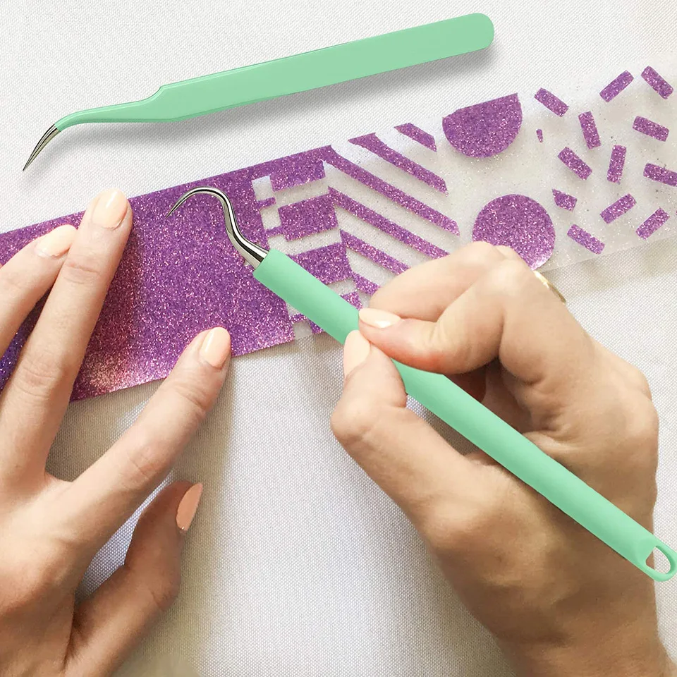 Craft Adhesive Vinyl Tool 2 Pieces Stainless Steel Precision with Case Weeding Paper Craft Tool Kit for Silhouettes Cameos