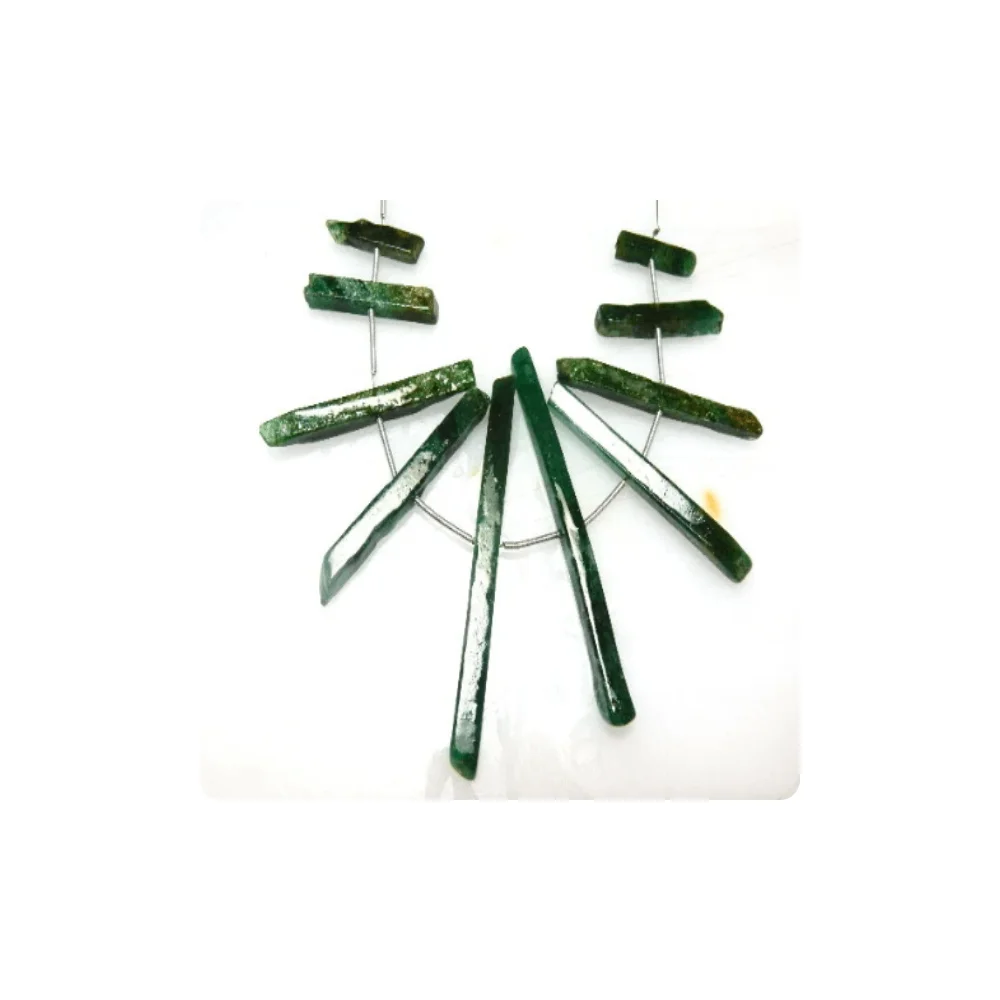 Green Mica Jade Rough Beads Stick Shape 10beads Size 15mm-35mm Approx. Wholesale Price Gemstone Beads Supplier