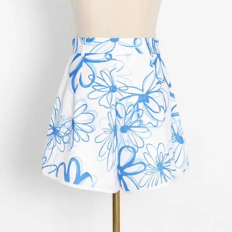 2022 Summer Beach Ropa Dama Resort Style Shirt Top + Printed Sling Shorts Three-Piece Suit Women