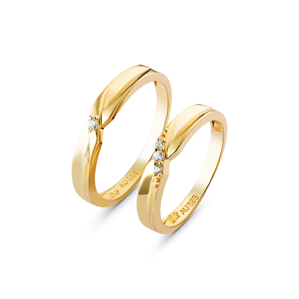 Korean style gold wedding rings for couple with cubic zirconia stone HTJ Brand Vietnam Manufacturer NC592B