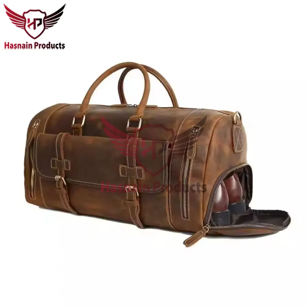 Exquisite Handcrafted Customizable Luxury Pure Leather Travel Duffel Bag - Premium Unisex Genuine Leather Weekend Luggage
