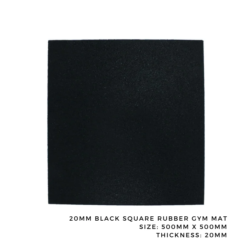 Primefit | Fitmat SQ 20 Squared Shape Rubber Tile Gym Carpet in Black Color