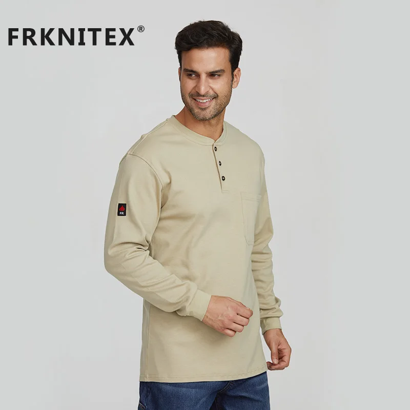 FRKNITEX Whosale 100% Cotton Flame Resistant Workwear Fire Proof Knitted Men Workers FR Shirt