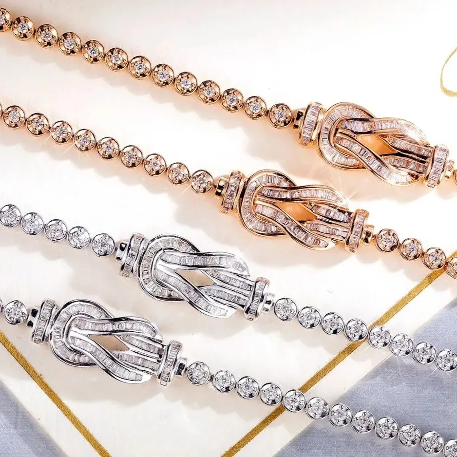 18K Solid Gold  VSS Natural full Diamond Rectangle Heart Link Charm Bracelet Women Exquisite Bling Wedding Bracelet for wome