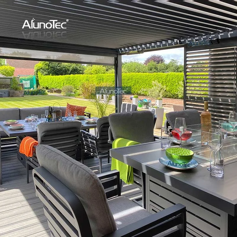 AlunoTec Motorized Waterproof  Louver Roof  Best Selling Adjustable Outdoor Gazebo Aluminum Pergola Blinds
