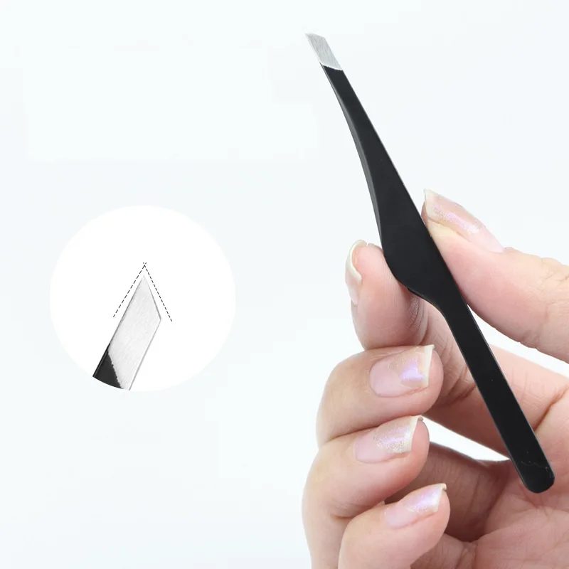 90 Degree Angle Stainless Steel Pink White Diamond Grip Eyelash Extension Tweezers Lash Tweezer