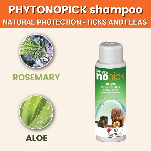 Top quality made in Italy plant based PHYTONOPICK shampoo natural repellent ticks and fleas for dog cat
