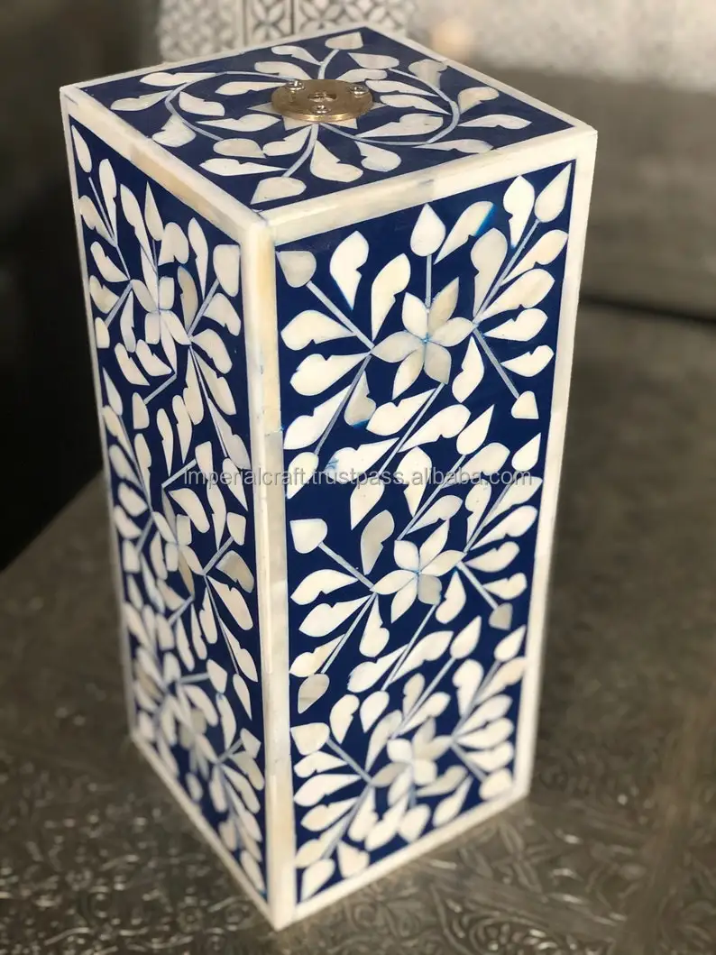 new hot selling bone inlay sky blue table lamp best floral design rectangle lighting lamp for home and hotels