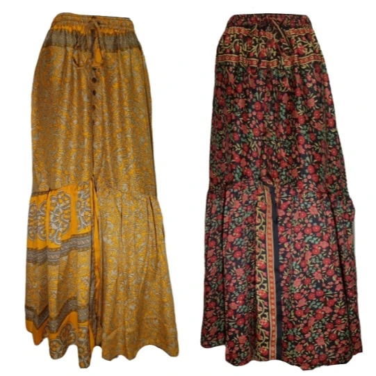 Long  Silk Skirt Floral Print Wrap Around Dress Hippie Clothing Boho Bohemian  Women Beach Wrap Gypsy Dress Cover Up