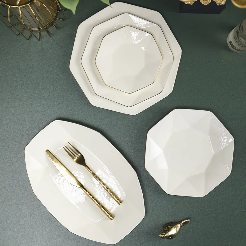 Gold Rim Bone China Porcelain Dinner Plate Dinnerware Sets Wholesale Luxury Ceramic Tableware set home porcelain dinner set