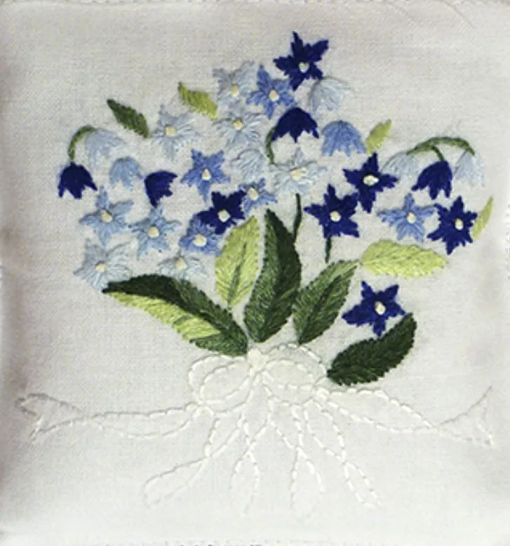 Manufacturer Embroidery Beautiful Blue Flower Sachet Pillow Hemstitch Sachet Bag Cotton Latex Quang Thanh Embroidery