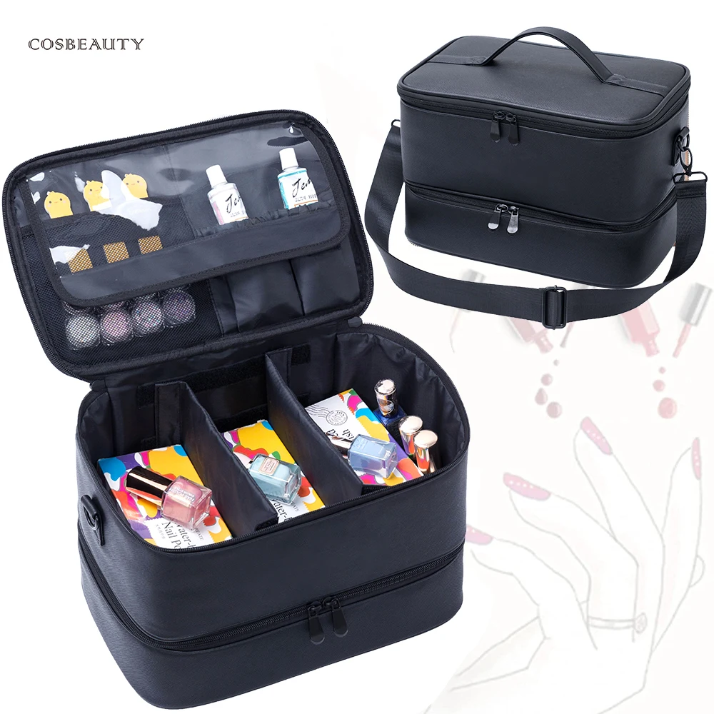 wholesale new custom Portable brush holder Flexible Divider insert makeup bag organizer PU Leather Travel vanity nail case