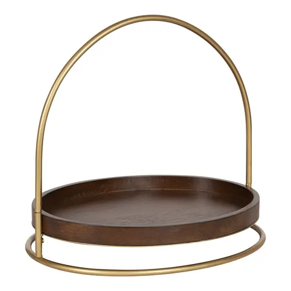 Enamel Wooden Tray Tabletop Decor Breakfast Server Tray Gold Plated Metal Handles Coffee Tea Server Tray