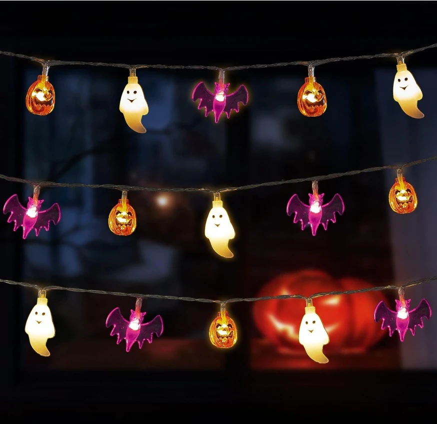 Pumpkin Bat Ghost 8 Lighting Modes Fairy Battery Operated Halloween String Lights For Home Door Window Porch Party Decoration