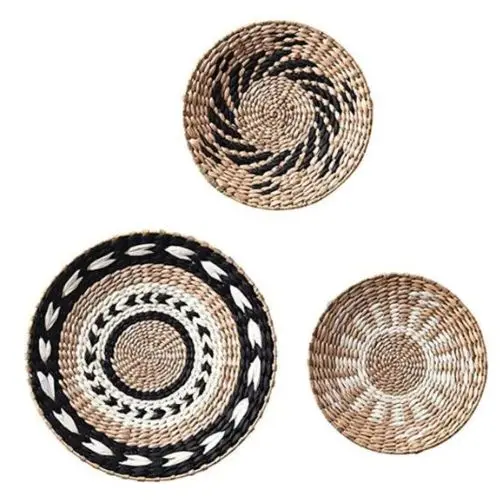 Wholesaler Natural Set 3 Woven Seagrass Wall Hanging Baskets Flower Pots for Home Decoration with Flowers Made in Vietnam