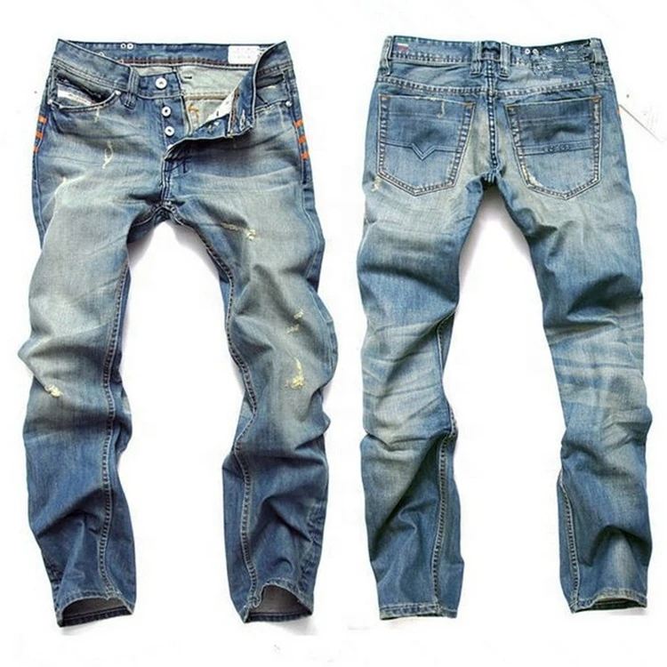 Mens Denim pants Distressed Straight Jeans Washed Slim Blue Man Jean true to size skinny Fashion jeans for men custom logo oem