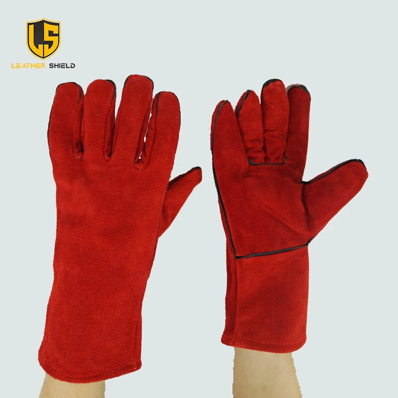High Quality Double-layer Red Hand Safety Protection Real Leather Welding Gloves