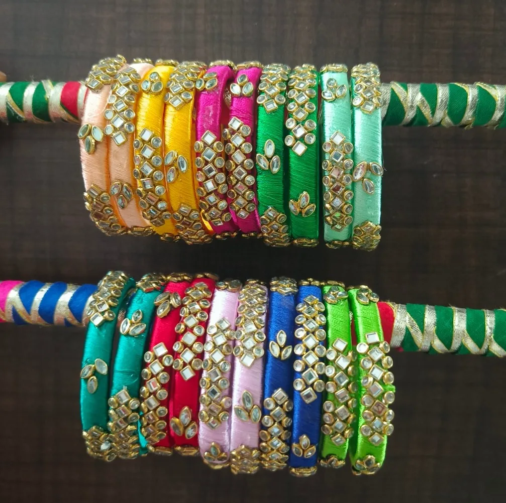 Colourful Silk Thread Stone Bangles Bollywood Style Wedding Gift Bulk Party Favor Fancy Indian/Pakistani Bridal Fashion Jewelry