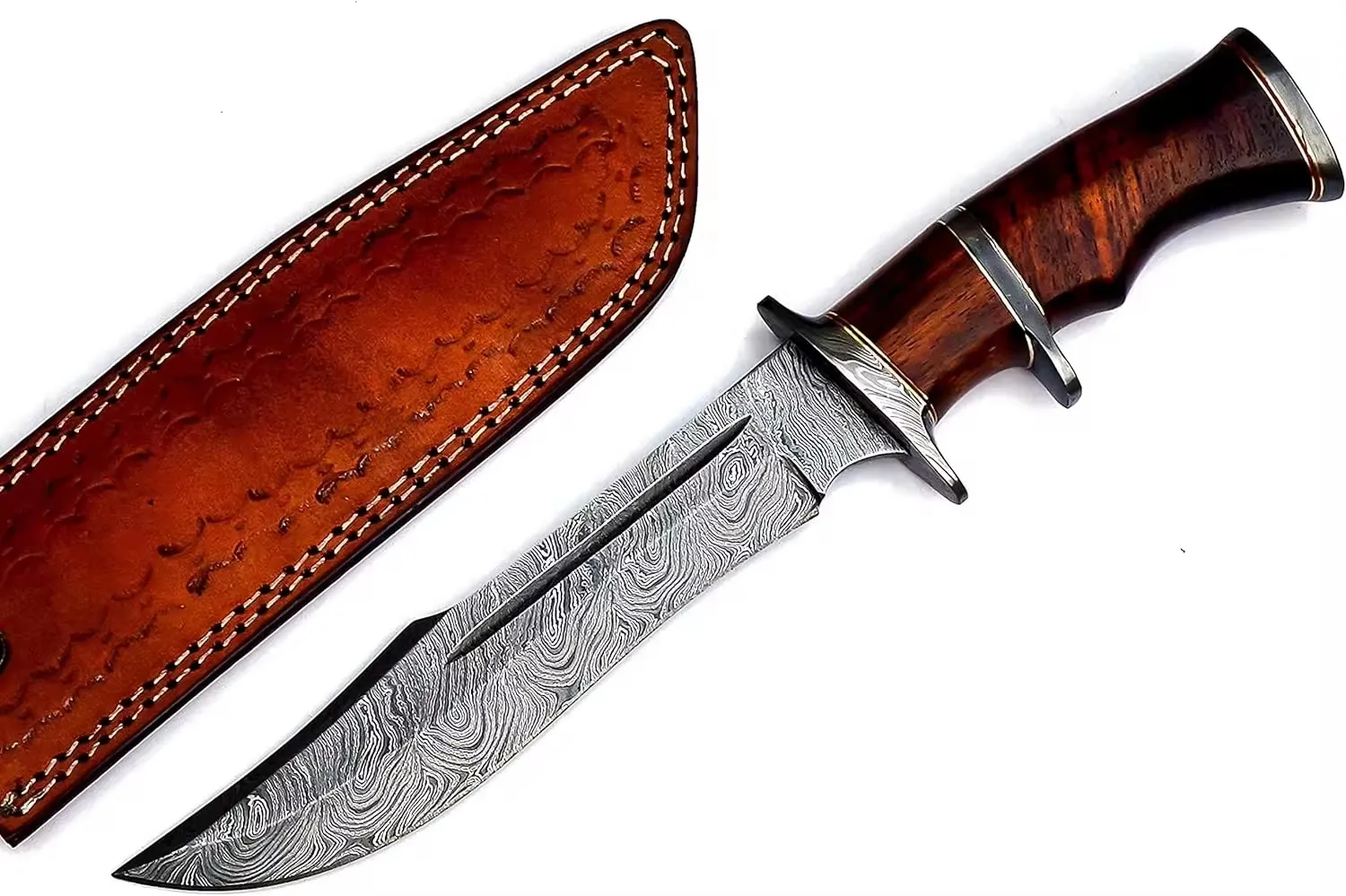 Damascus Steel Bowie Knife with Sheath Handmade Hunting Knife Fixed Blade Long Bowie Knives Ideal for Survival Camping Outdoor