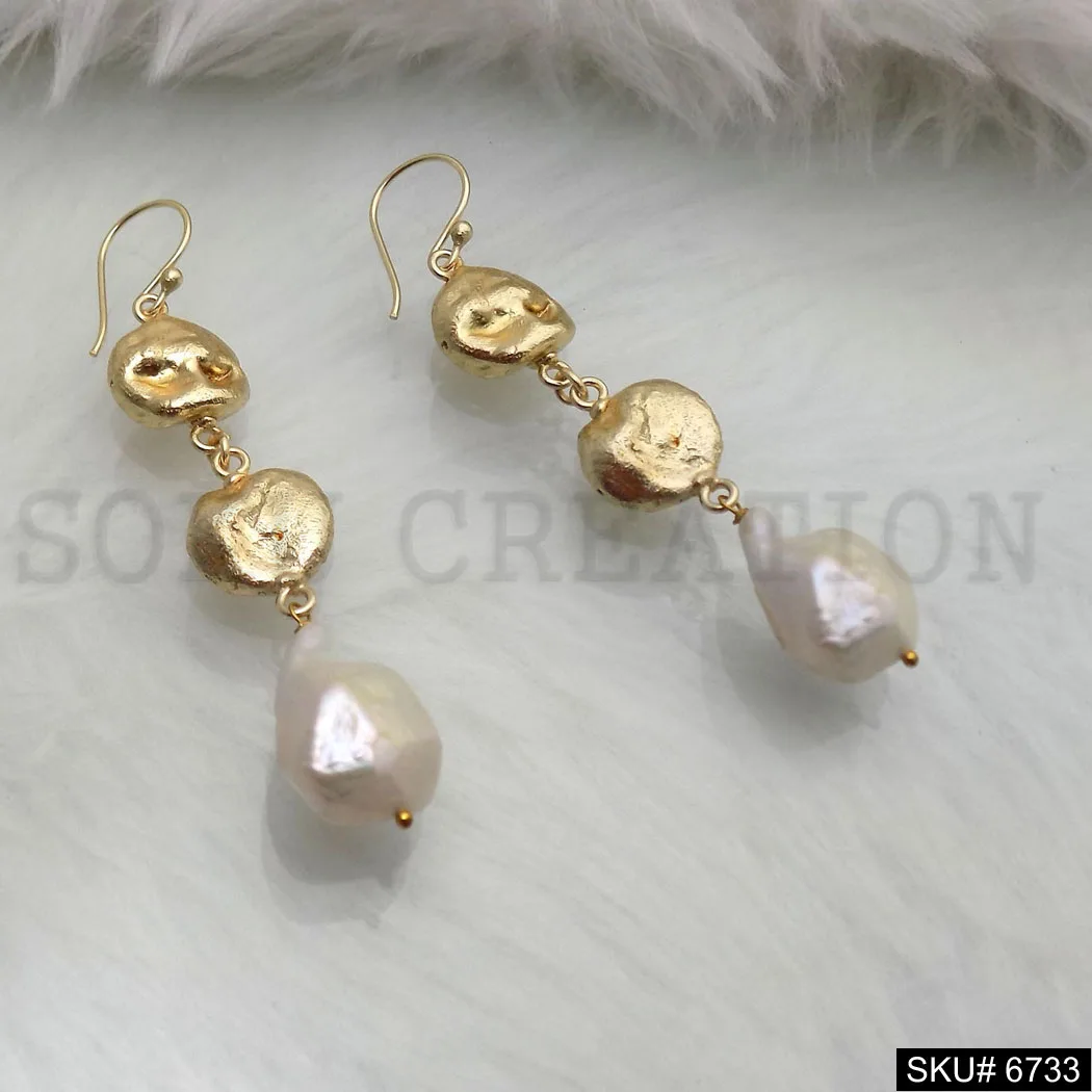 Gold Plated Ear Wire With Pearl Unique Earrings Trendy Unique Design for Handmade Premium Product Casual Wear SKU6733