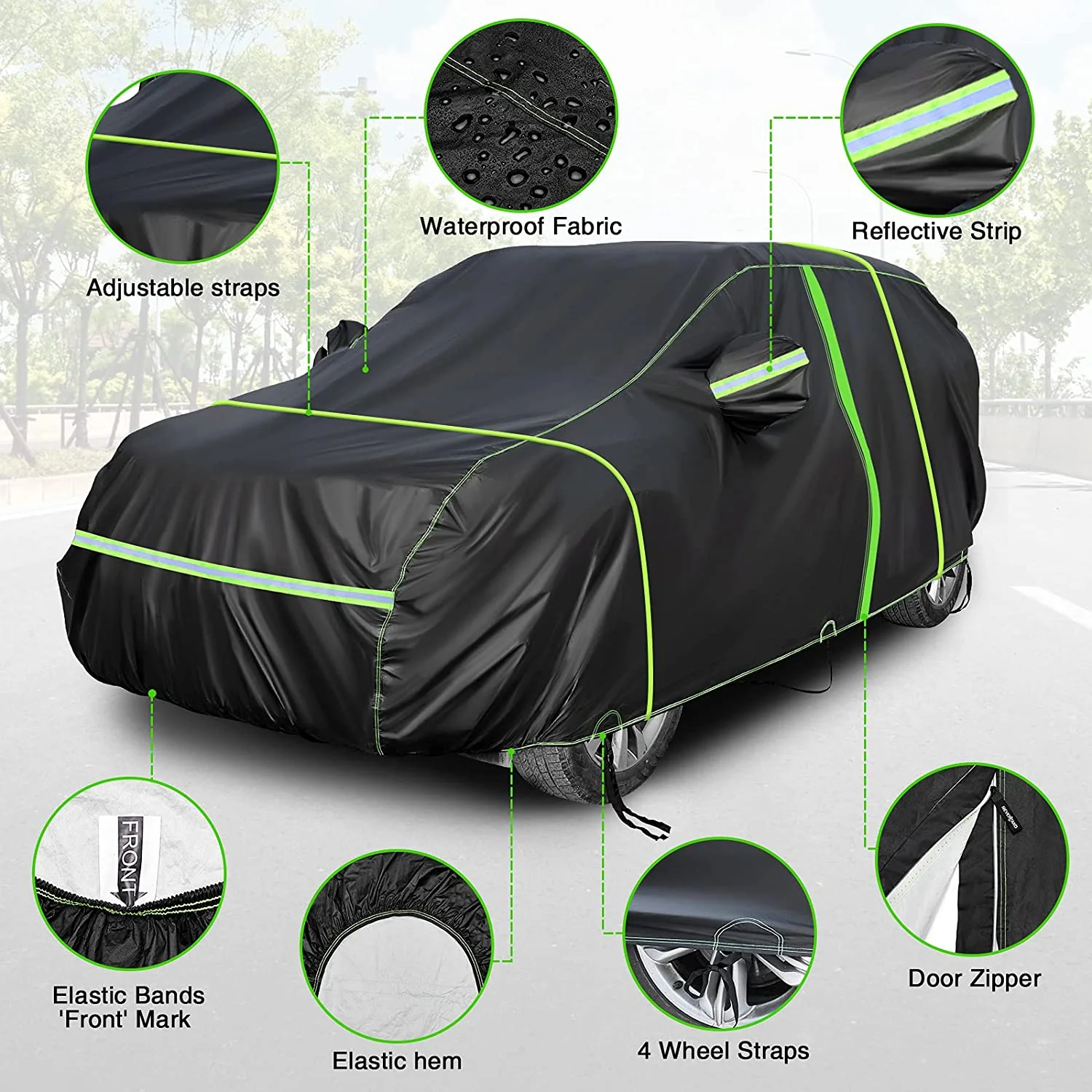 SUV Car Cover Waterproof All Weather,Outdoor Car Covers for Automobiles with Door Zipper Universal Full Car Cover