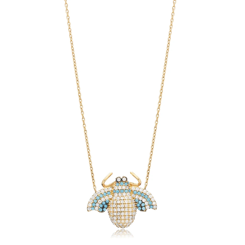 Scarab Beetle CZ Silver Charm Necklace Wholesale Turkish Handmade 925 Sterling Jewelry