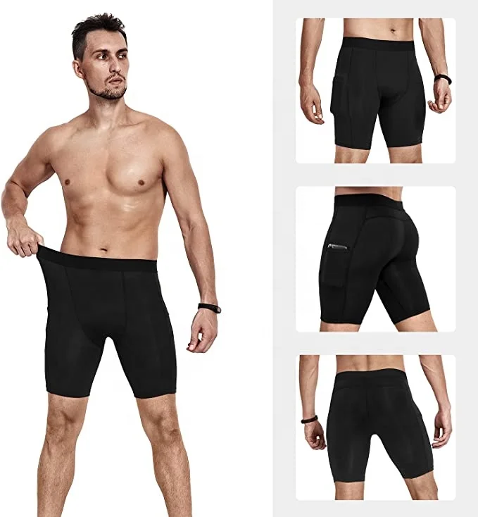 Top Quality Custom Logo Compression Sports Side Mobile Pockets Mens Women Shorts GYM Running Athletic Tight Stretchable Short