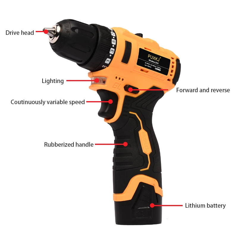 10.8V/12V DC electric tool set cordless  mini screwdriver multifunction 10mm yellow brushless power drills
