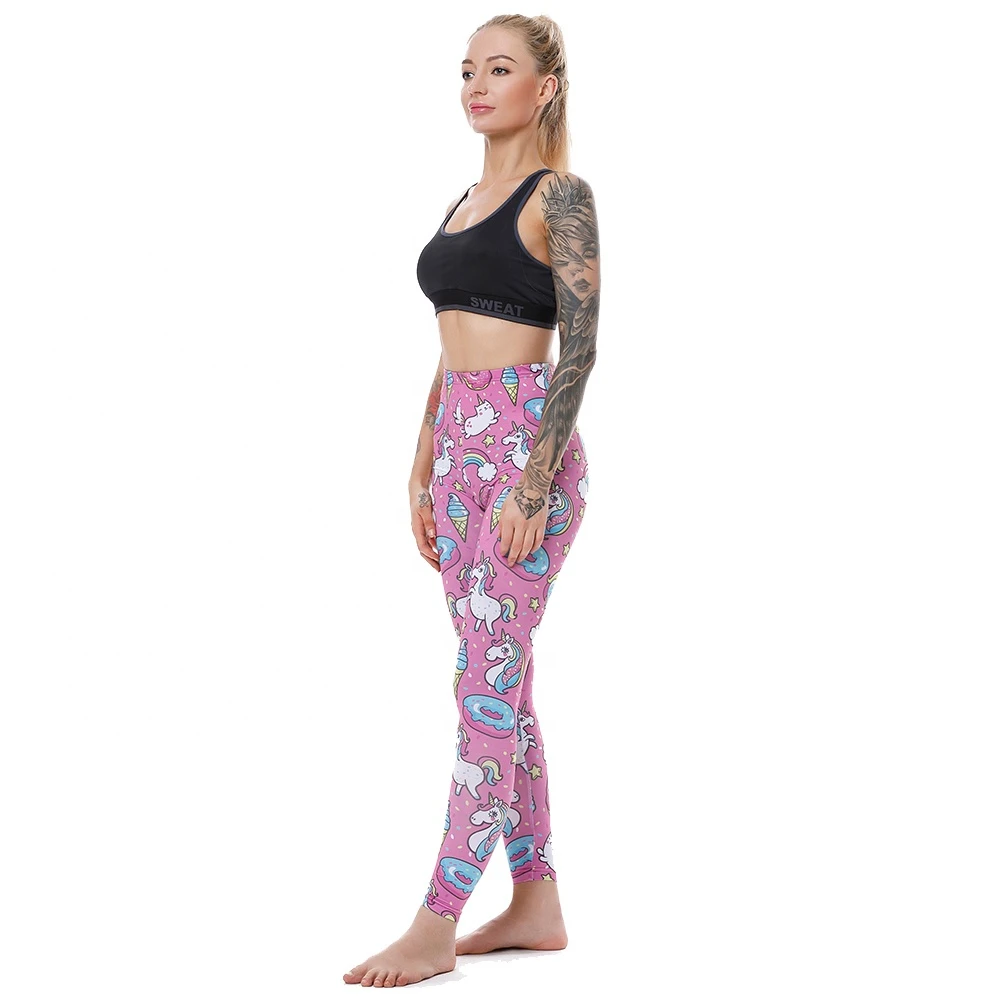 Unicorn Leggings 2024 New  Women Fitness Legging Sexy Pants High Waist Push Up Shiny Printed Rainbow Star Cat Donuts Wholesale