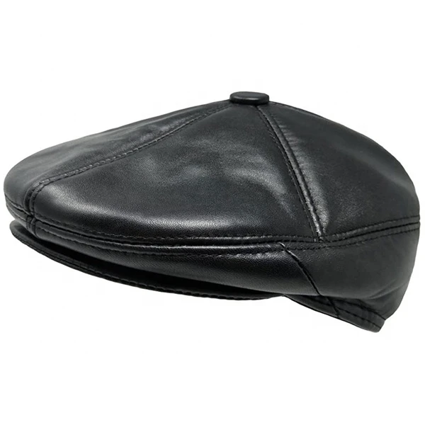 2024 High Quality Men Genuine Leather Hats Ear Covering Casual New Fashion newsboy Leather Caps with Customized logo OEM