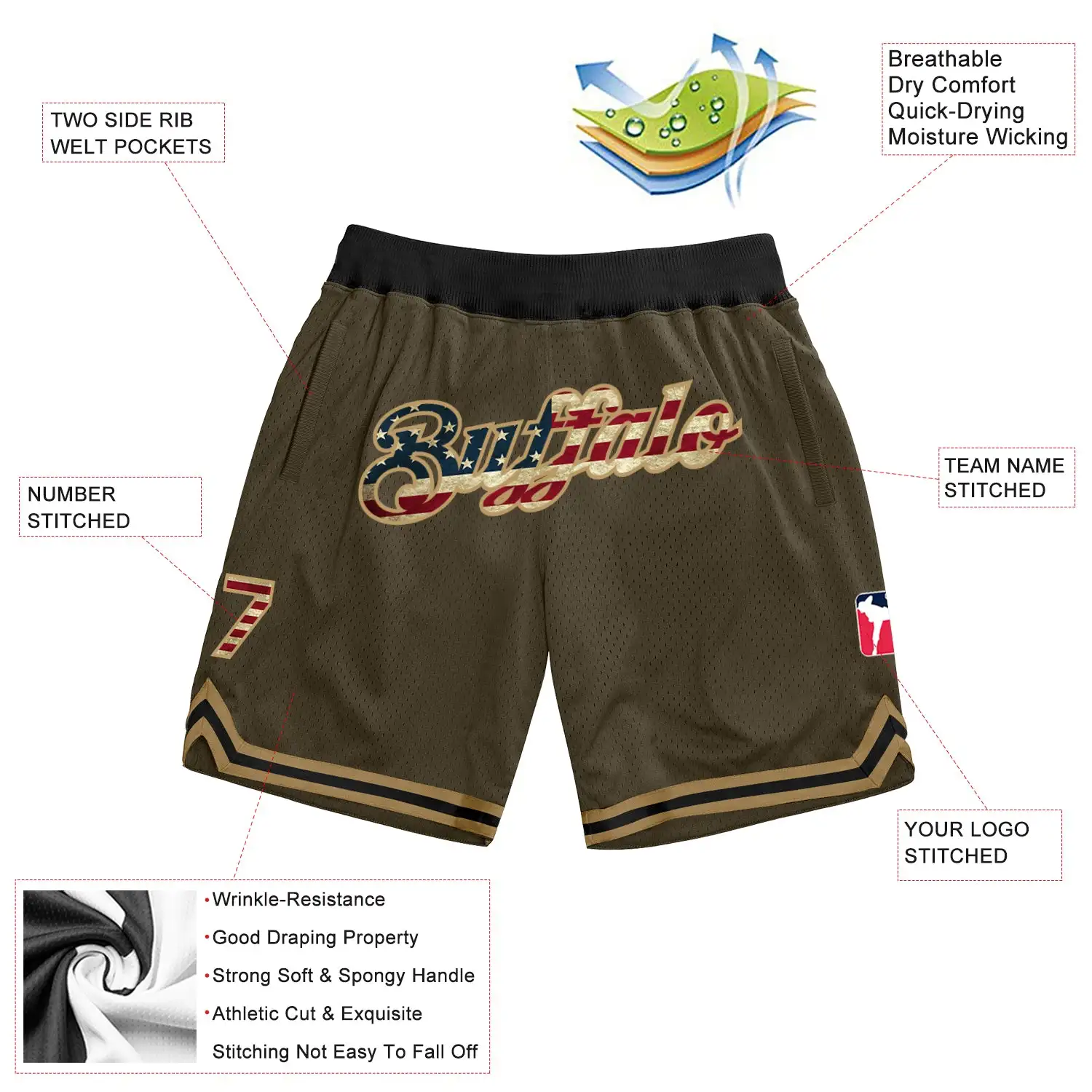 Custom shorts Olive Vintage USA Flag-Old Gold Throwback Salute To Service Basketball Shorts