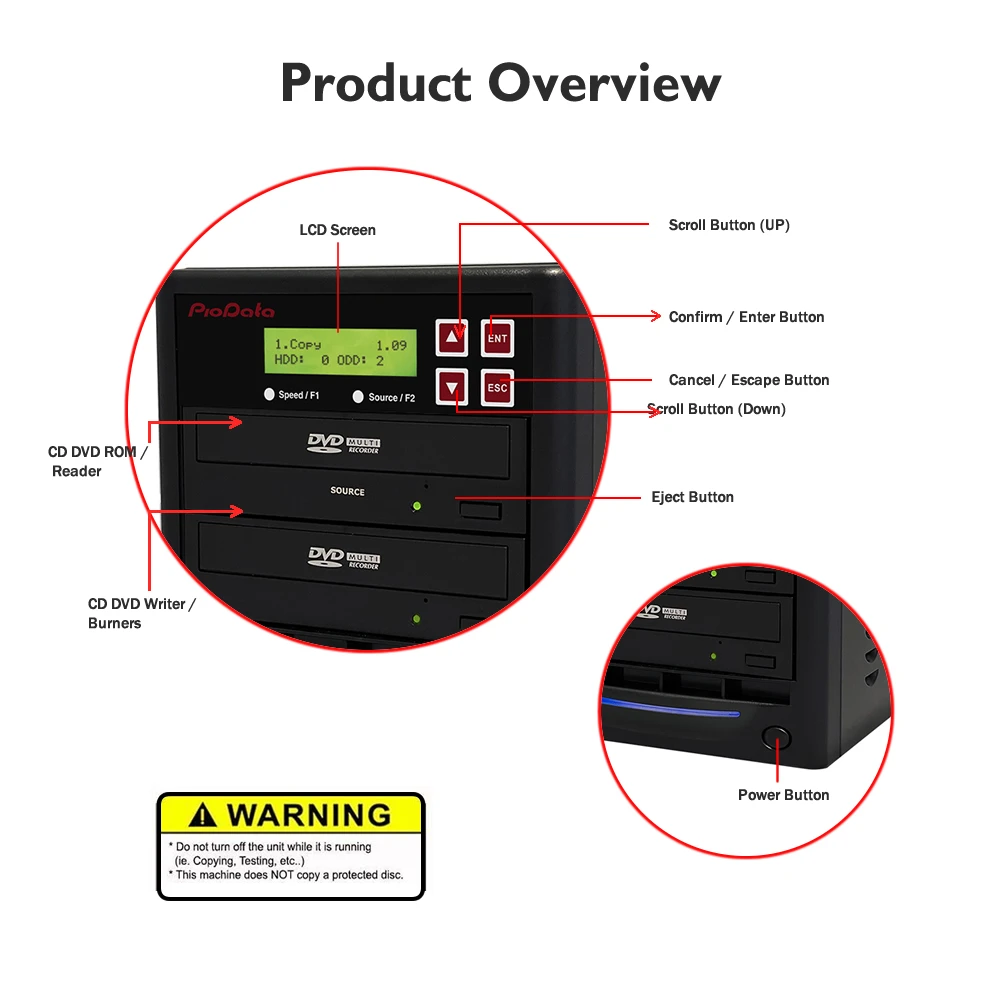 PIODATA 1 to 5 24X Burner M-Disc Support CD DVD Duplicator - Standalone Copier Duplication Tower