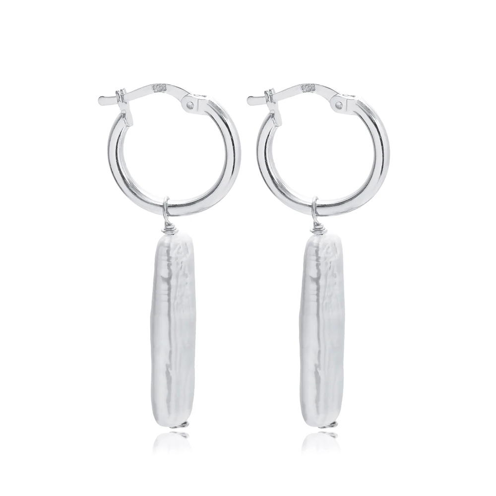 Natural Pearl Design Hoop Dangle Earrings 925 Silver Jewelry Turkish Handcrafted Fine Jewellery