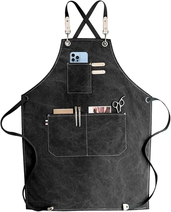 Adjustable Over sized Plus Size Canvas Apron With Pockets Men And Women Aprons