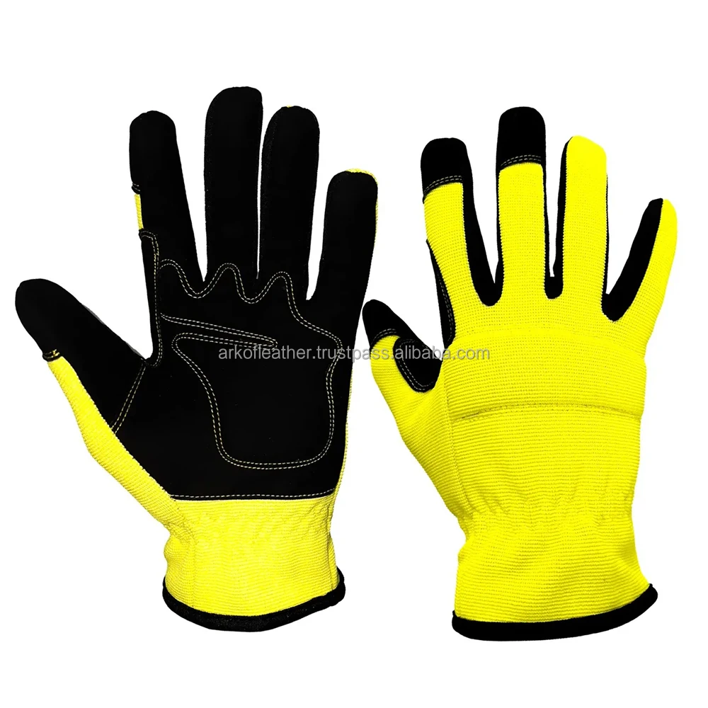 Customized Design Mechanics Leather Glove Full Finger Breathable Hard Work Mechanic Gloves For Unisex