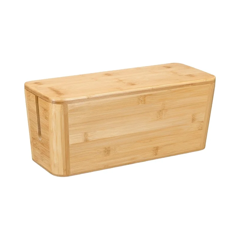 Cable Tidy Box - Bamboo Cable Storage Box Organizer for Wires, Cables, Extension Sockets, Chargers and Power Plug Cords