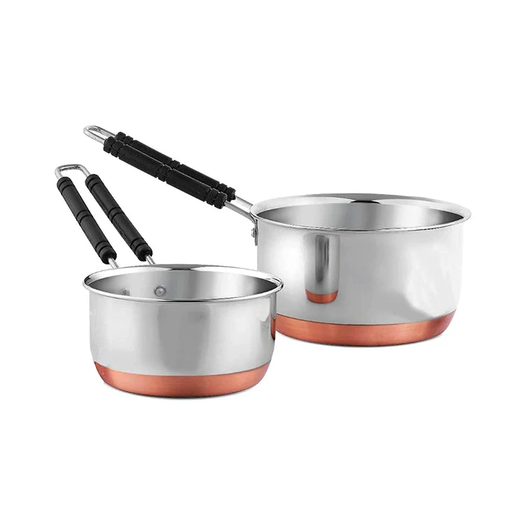 2024 Latest Stylished Cast Iron Sauce Pan Designer Flat Base Stainless Steel Copper Bottom Sauce Pan Cookware With Handle