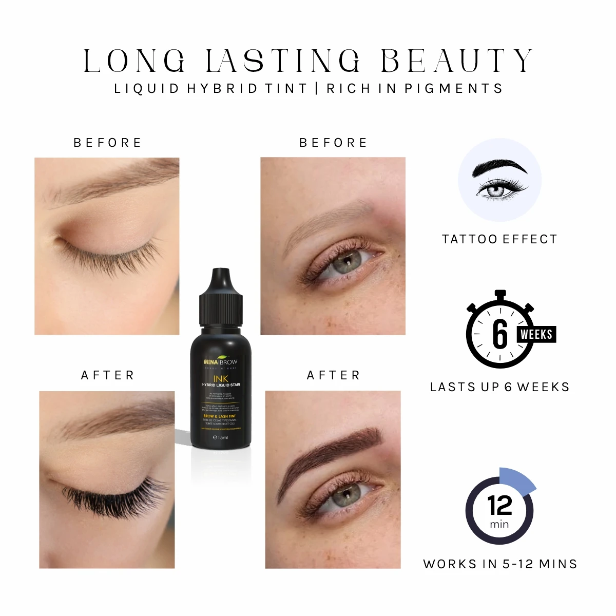MinaIbrow Liquid Hybrid Tint Stain Brow Tinting & Coloring OEM Private Labelling Brow Eyebrow Henna Free Kit Custom Logo Stain