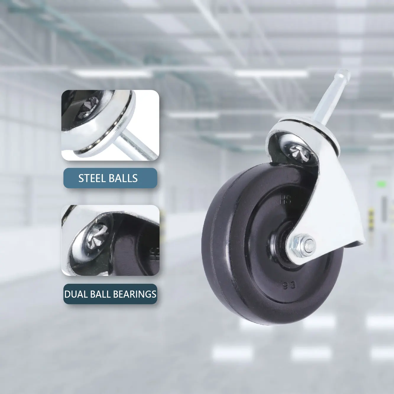 Caster Wheels 3 Inch Black Rubber Wheel For Furniture or Trolley