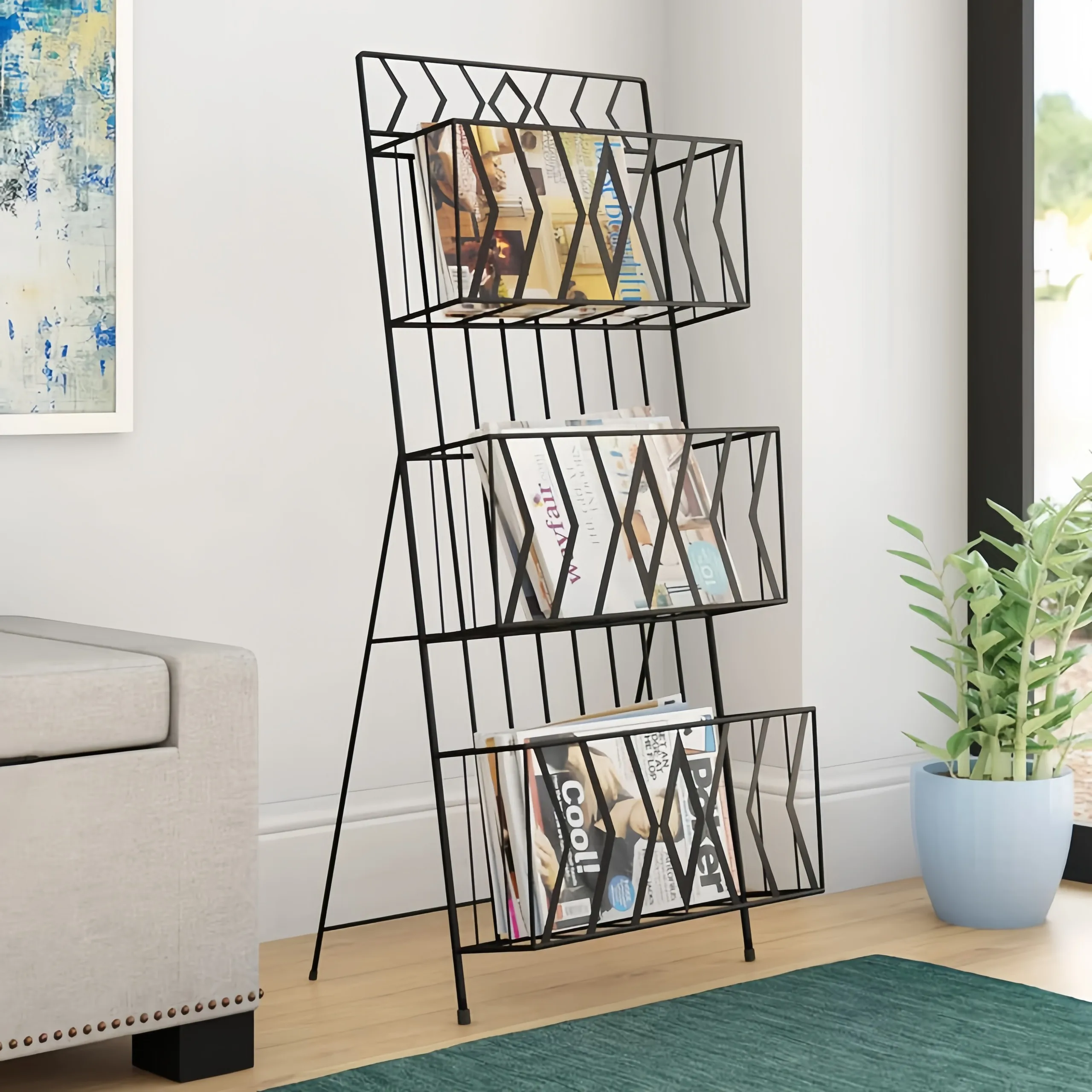 Top Selling Furniture Black Finish Metal Magazine Rack Stand Made In Vietnam Iron Art Newspaper Stand