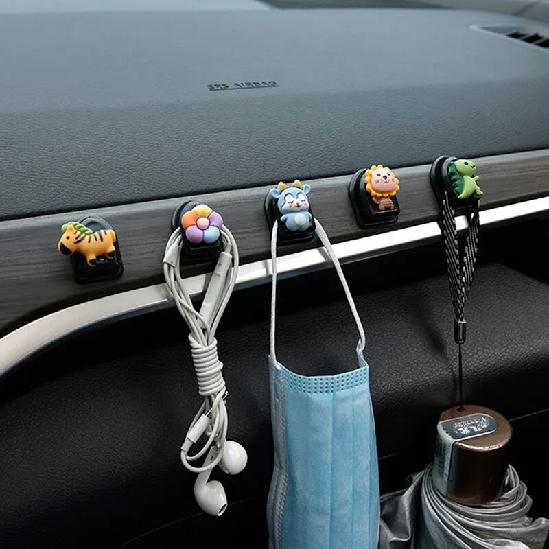 Car Mini Cartoon Hooks Cute Animal Decoration Automobile Interior Organizer Holder Durable Small Hook Car Accessories