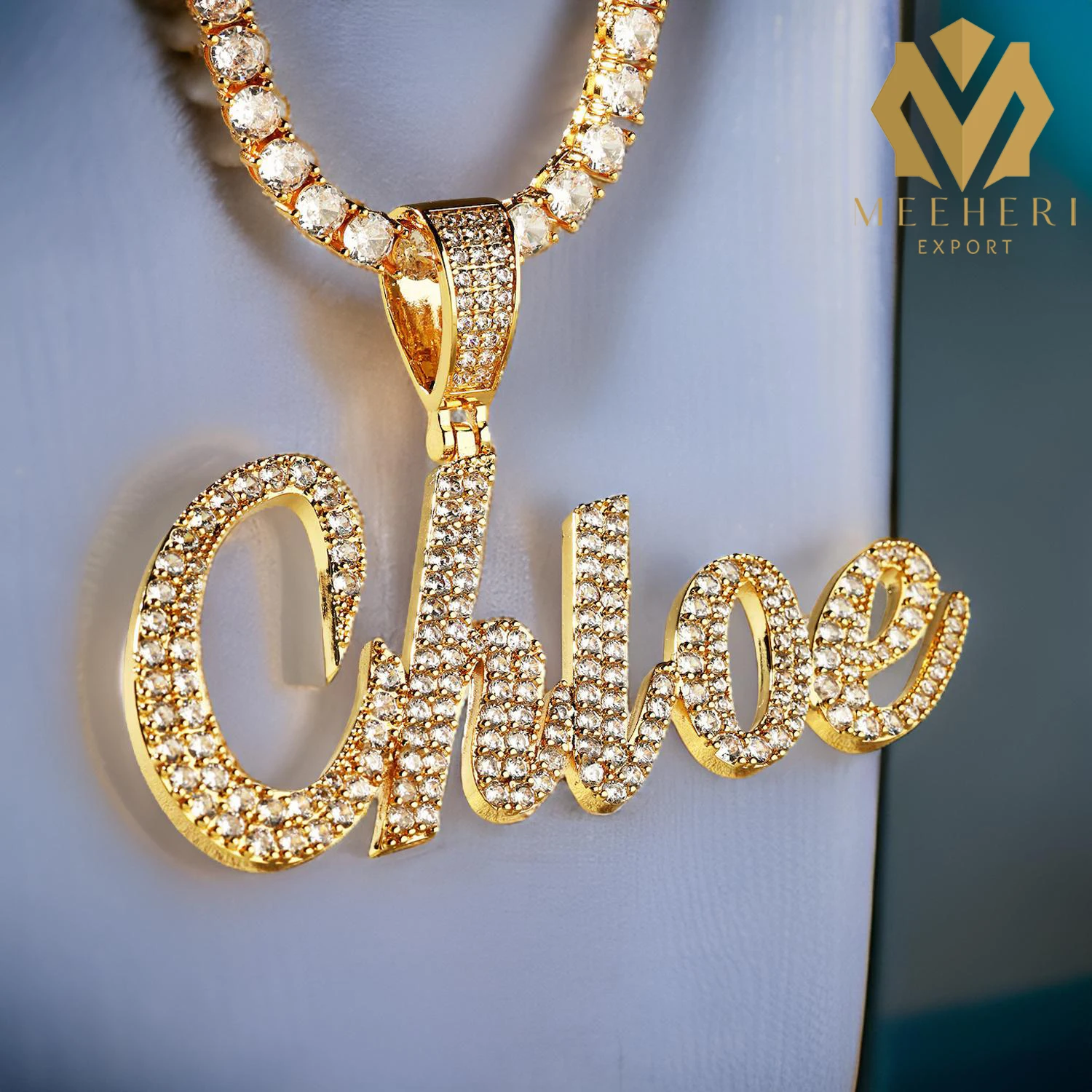 Custom Name Pendant Necklace Cursive Letters Bling Icy Sterling Silver premium Moissanite Stone Any Letters Fashion Pendants