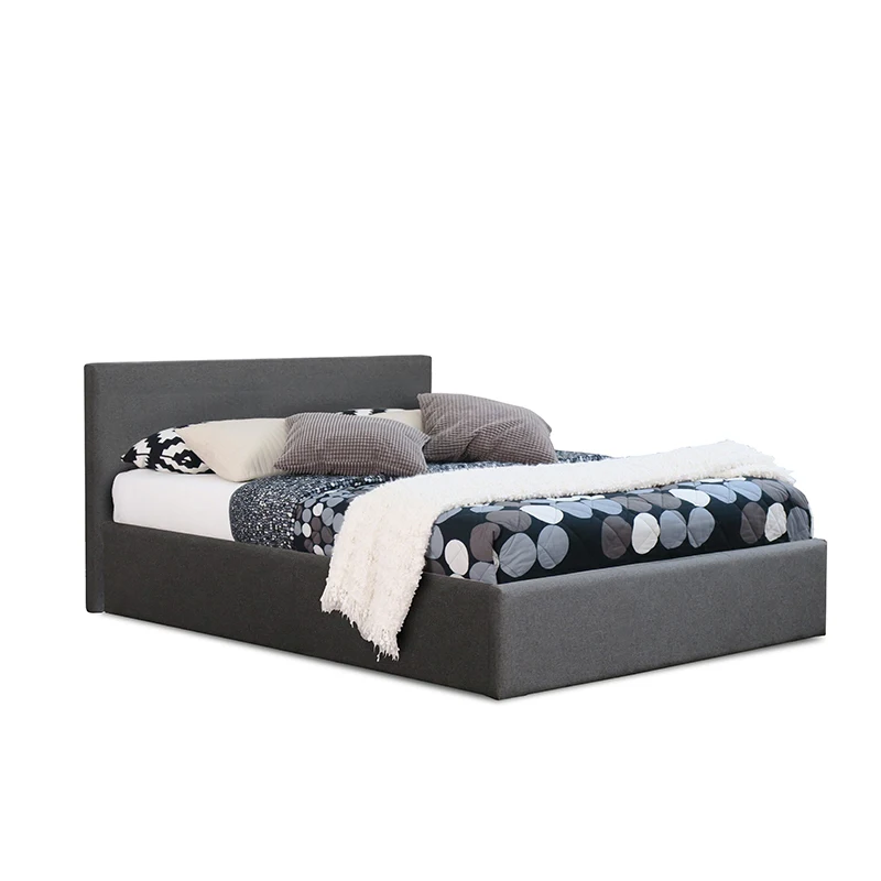 PRADO OTTOMAN Fabric Grey Color Bed Frame with End Open Storage Space Suitable for Dark Theme Interior Design