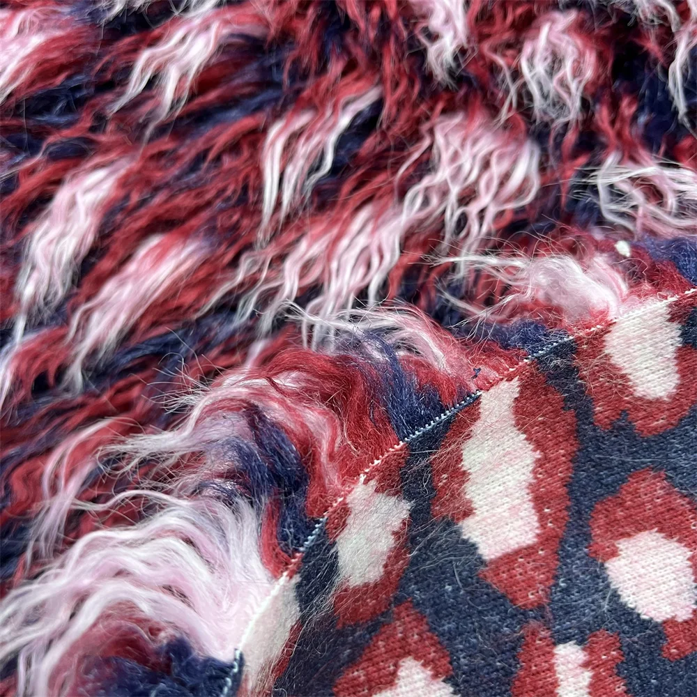 Long Pile Mutil Color Curly ShagJaquard Faux Fur Rave Festival Party Costume Fabric for Women Girl Coat Leg Warmer