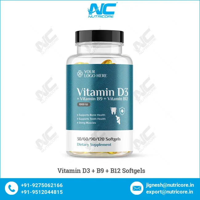 Factory Direct Selling Good Quality Dietary Healthcare Supplement Vitamin D3 + B9 + B12 Softgels at Wholesale Price