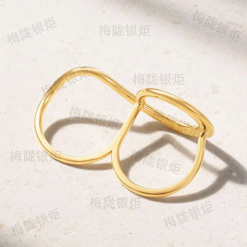 LOZRUNVE 925 Sterling Silver Minimalist Gold Double Band Exquisite Twist Curved Finger Ring Women