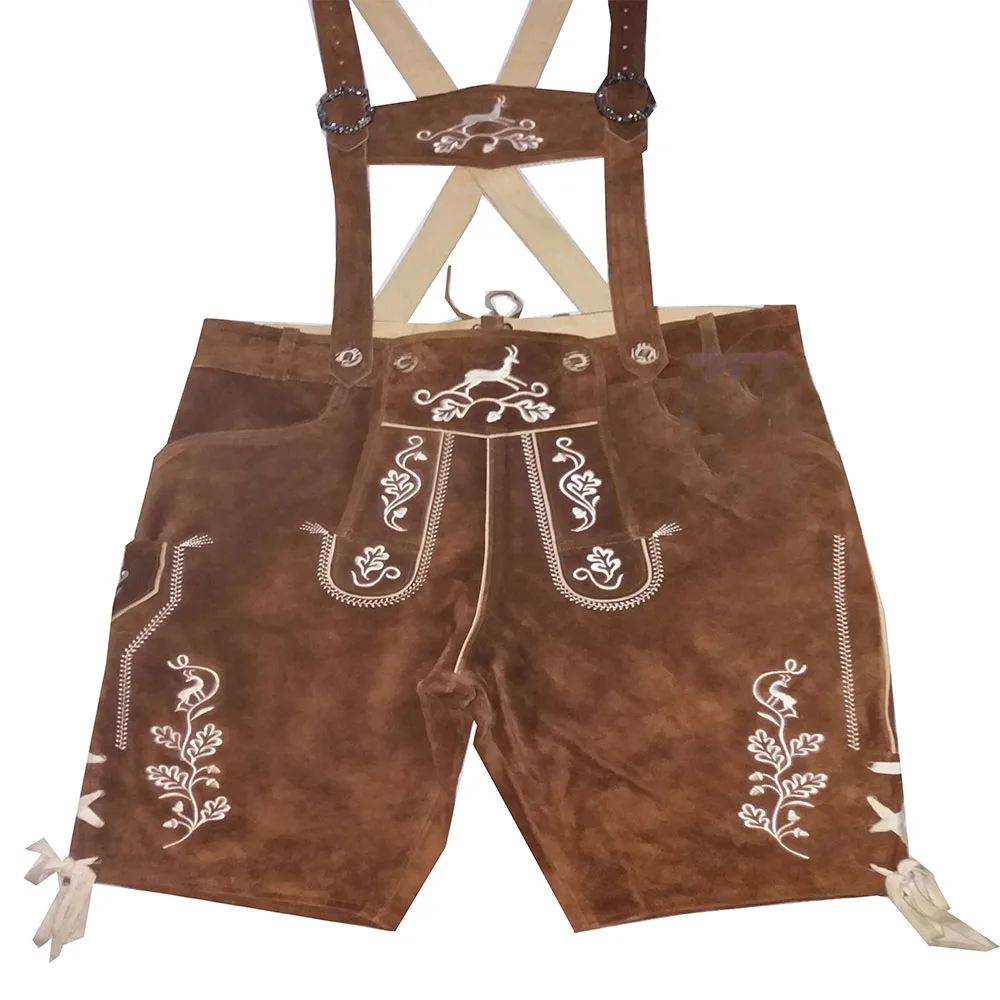 High waist length lederhosen leather shorts for men wide leg pants loose fitting slimming casual pants vintage shorts