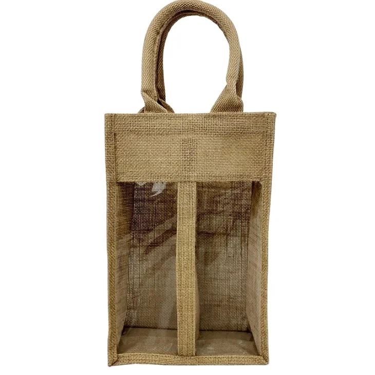 promotional custom print logo eco friendly reusable wholesale  jute tote wine bag