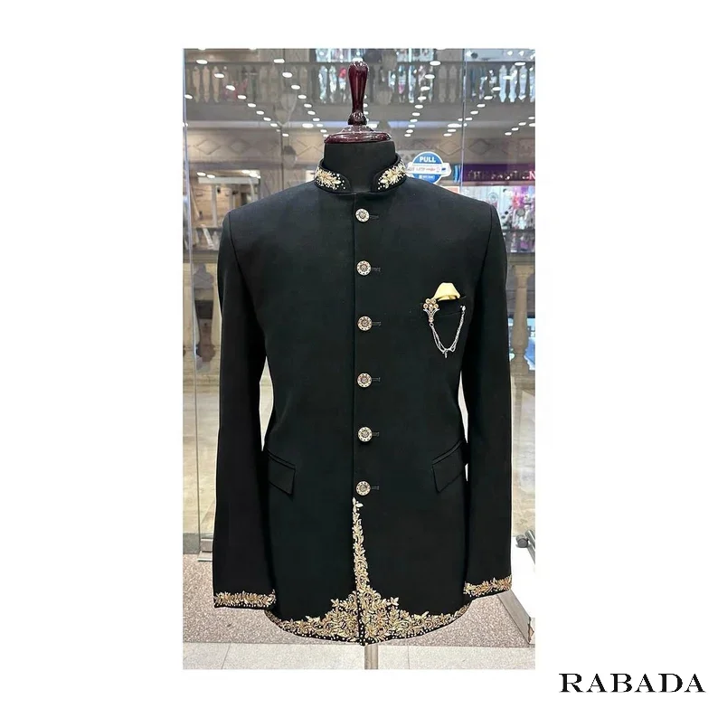 Черный и темно-бордовый костюм ручной вышивки Jodhpuri sherwani для мужчин Свадебный индийская куртка на заказ дизайнерский мужской